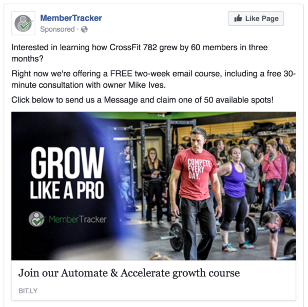 Facebook Messenger ad for MemberTracker